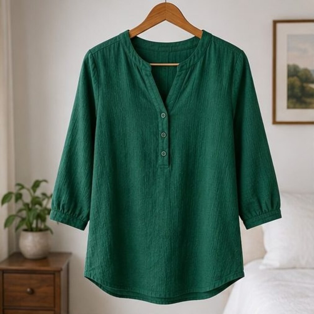 Emerald Henley Notch Neck Blouse